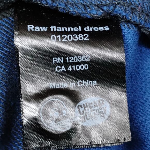 Cheap Monday Flannel Shirt Dress Medium Blue and Black Long Sleeve Button Down - Picture 7 of 11